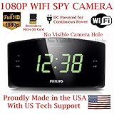 AES 1080P HD WiFi Alarm Clock Radio Spy Camera Wireless IP P2P Covert Hidden Nanny Camera Spy Gadget (1080P WI-FI Model)