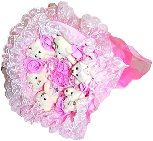 Cedon Bouquet Bear Artificial Flowers Stuffed Toy Childbirth Congratulations Birthday Wedding Anniversary Proposal Gift Pink