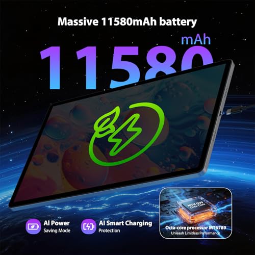 RUSHAR 3K Tablet 13 Inch Android 16 with 36GB RAM+512GB ROM (TF 2TB), 4G LTE & 5G WiFi,11580mAh/Octa Core/Gemini AI/13MP+8MP/18W/90Hz/GPS/Widevine L1/BT 5.0, Tablet with Keyboard, Grey
