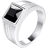 Stainless Steel Square Cut Blue Gemstone Ring