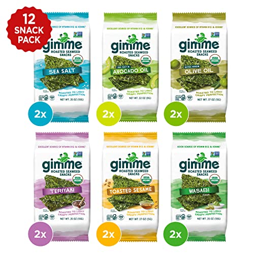 gimMe 6 Flavor Variety Pack 12 Count Organic Roasted Seaweed