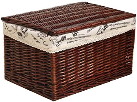 La caja de almacenamiento de mimbre de la cesta del almacenamiento con la tapa, cajón de