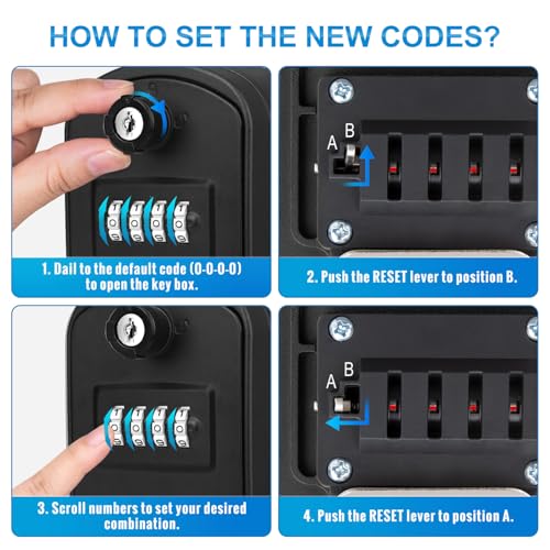 ENONEO Key Safe Box Large External Key Safe 4 Code Waterproof Key Box Combination with 2 Emergency Keys Self Check In Key Box for Home School Factory