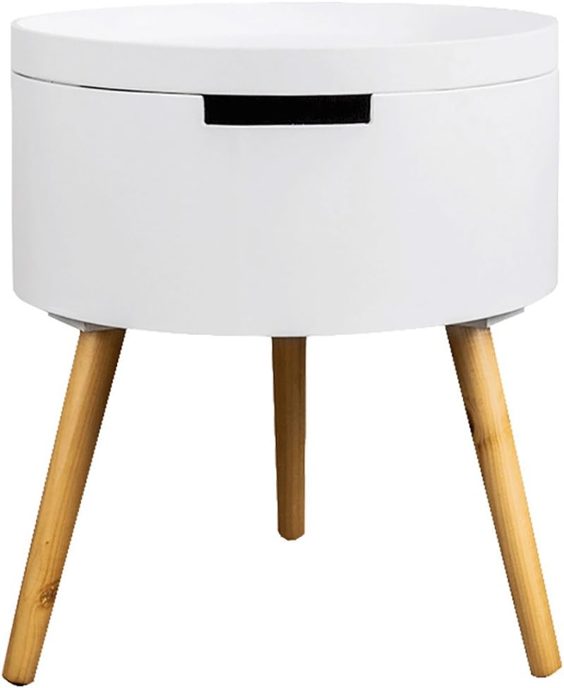 White Wood Side End Table Nightstand with Storage Drawer Solid Wood Legs Living Room Furniture