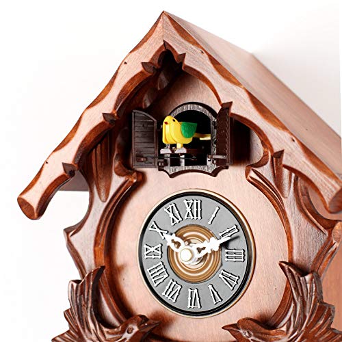 Cuckoo Wall Clock with Night Mode, Singing Bird and Carved Wood