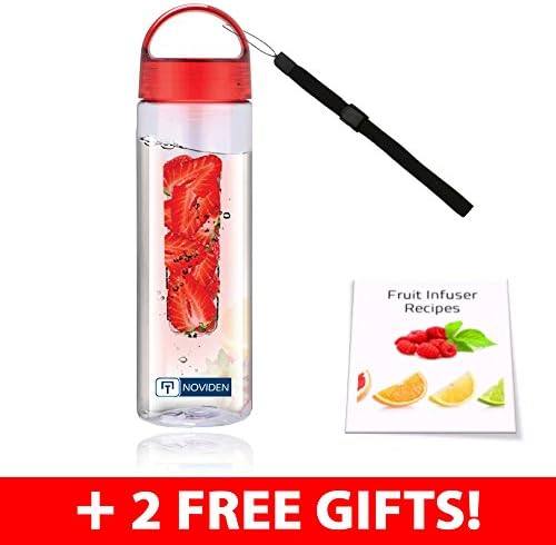 Fruit Infused Water Bottle Bundle: Best Premium Quality BPA Free Infuser For Refreshing Healthy Flavored Drinks - Red 24 oz - Includes FREE Carrying Strap, Infusion Recipe eBook, MealEasy Meal Planner (Over 2000 Recipes) & Fitness Training Software!
