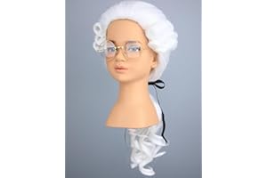 morvally Kids Colonial Judge Wig and Glasses 18th Century Costume White Powered Hair Wig for Children Halloween Costume Cosplay (White)