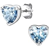 FindChic Sparkling Birthstone Heart Stud Earrings for Women, Silver Plated Studs Cubic Zirconia Earring with 925 Sterling Silver Post & Push Backs, 12 Months Birthday Anniversary Jewelry Gift