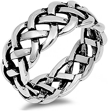 Eternal Celtic Knot Chain Eternity Band Sterling Silver Womens Ring Sizes 5-14