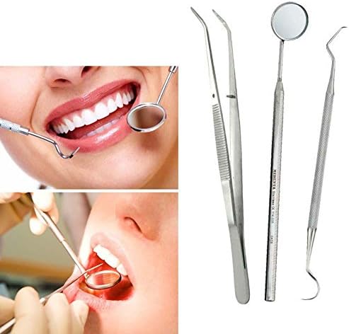 Dental Hygiene Set - 3pcs Basic Dental Instruments Stainless Steel Dental Tooth Pick, Mouth Mirror ,Cotton Plier - Dentists Tools Set Is Ideal for Personal Use &amp; Pet Friendly