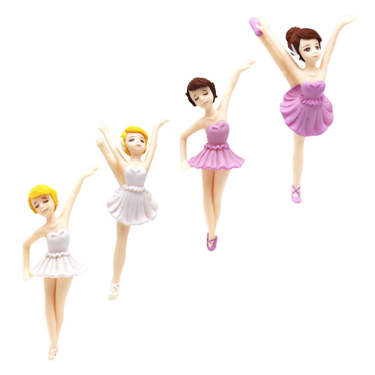 Amosfun Pack of 4 Ballerina Girls Cake Topper Ballerina Dolls Miniature Birthday Cake Topper for Home Christmas Fairy Garden Flower Pot Decoration (White Purple)