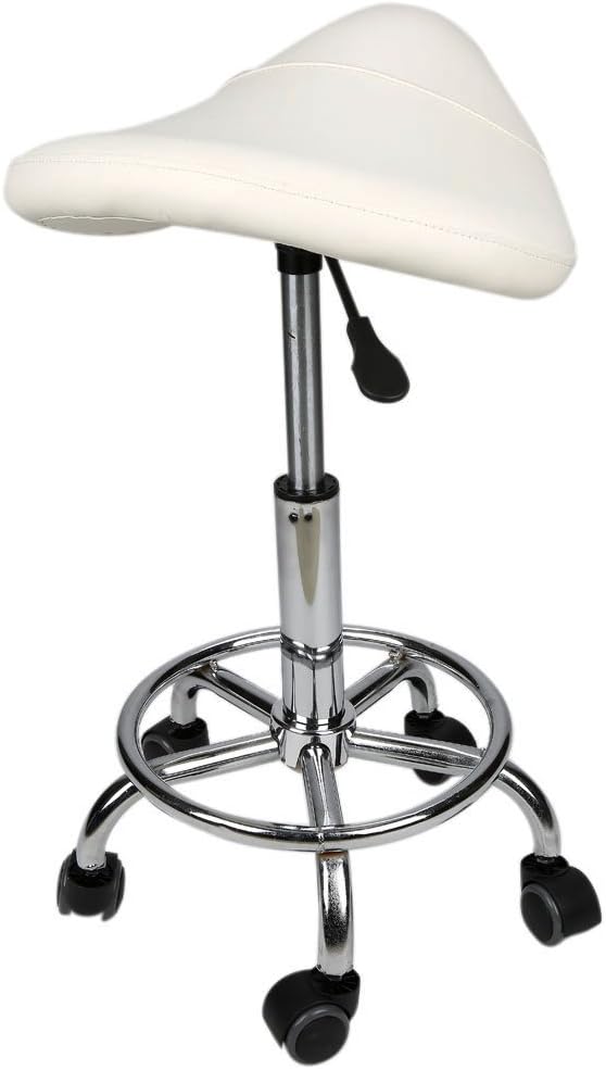 Adjustable Salon Spa Stool Saddle Chair Barber Stool (White)