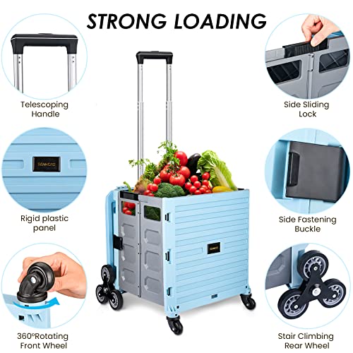 Foldable Utility Cart with Wheels, Stair Climbing Collapsible Rolling