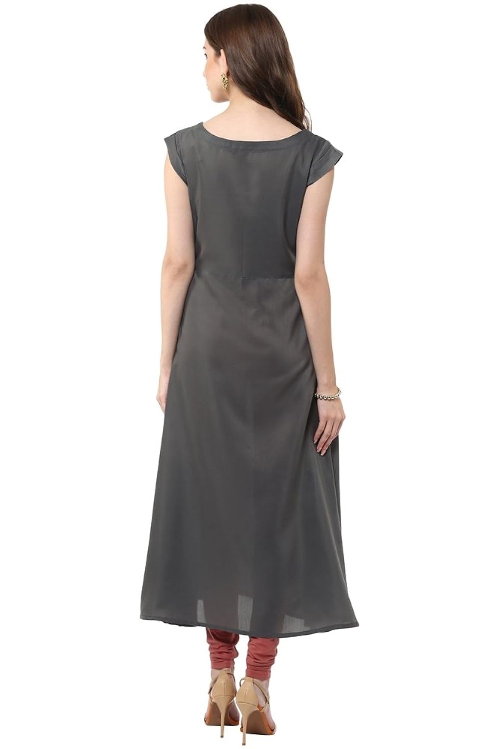 janasya women's grey anarkali casual crepe kurti