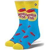Odd Sox – Swedish Fish Candy Design – Novelty Crew Sock – Large – Soft Cotton Blend – Fun Snack-Themed Gift for Men & Women