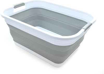 SAMMART 41L Collapsible Laundry Basket Grey Foldable Pop Up Organizer