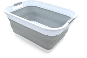 SAMMART 41L (10.8 gallon) Collapsible Plastic Laundry Basket-Foldable Pop Up Storage Container/Organizer-Portable Washing Tub-Space Saving Hamper, Water capacity: 32L (8.4 gallon) (Rectangular, Grey)