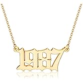 M MOOHAM Birth Year Necklace for Women, 18K Gold Plated Old English Birth Year Number Pendant Necklace Jewelry Gifts for Women Birthday Anniversary, 1970-2021