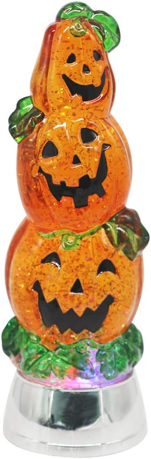 Snow Globes - Wondise Lighted Snow Globe Lamp with 6 Hour Timer, Color Changing Battery Operated Snow Globe Lantern Glitter Swirling Halloween Decoration(3-Tiers Pumpkin, 3.7 x 11 Inches)