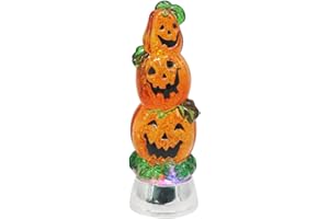 Wondise Lighted Snow Globe Lamp with 6 Hour Timer, Color Changing Battery Operated Snow Globe Lantern Glitter Swirling Halloween Decoration(3-Tiers Pumpkin, 3.7 x 11 Inches)