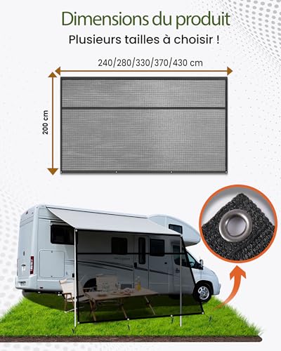 Ezcasch Sun Shade for Motorhome, Front Wall for Awning, 75% View Blocker Blinds, Sun Protection Privacy Protection for Camper, Caravan 2 x 3.7 m (HxL)