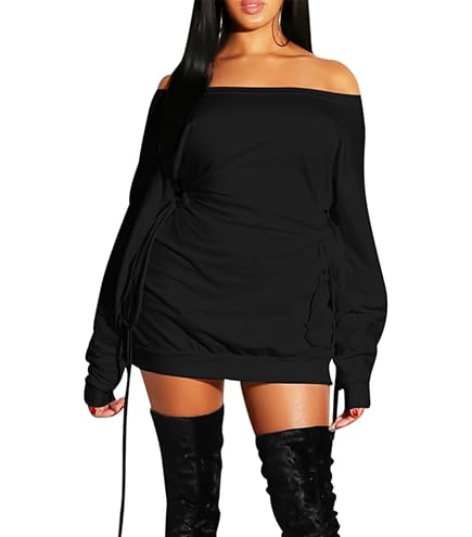 BFFBABY Women Sexy Winter Club Ruched Long Sleeve Drawstring Mini Bodycon Dress : Clothing, Shoes & Jewelry