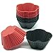 Freshware 12-Pack Silicone Mini Cherry Flower Reusable Cupcake and Muffin Baking Cup, Black and Red Colors