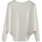 Ckikiou Womens Lightweight Oversized Boat Neck Sweaters Tops Dolman Batwing Sleeve Ribbed Knitted Pullovers