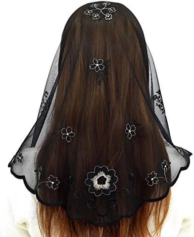 Anna Veils Chapel Catholic Veil Spanish Lace Mantilla Medium - Clara Gold (Black)