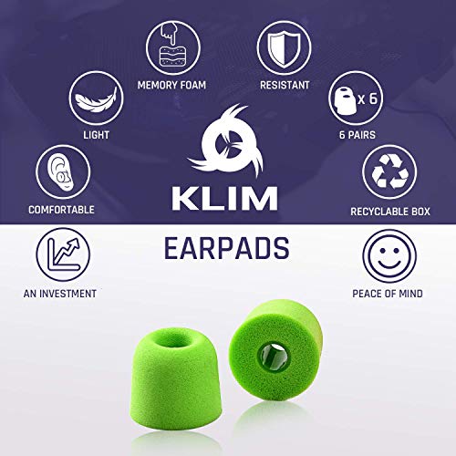 KLIM Earphone Foam Earbud Tips 4.5 mm + 12 Innovative Memory Foam