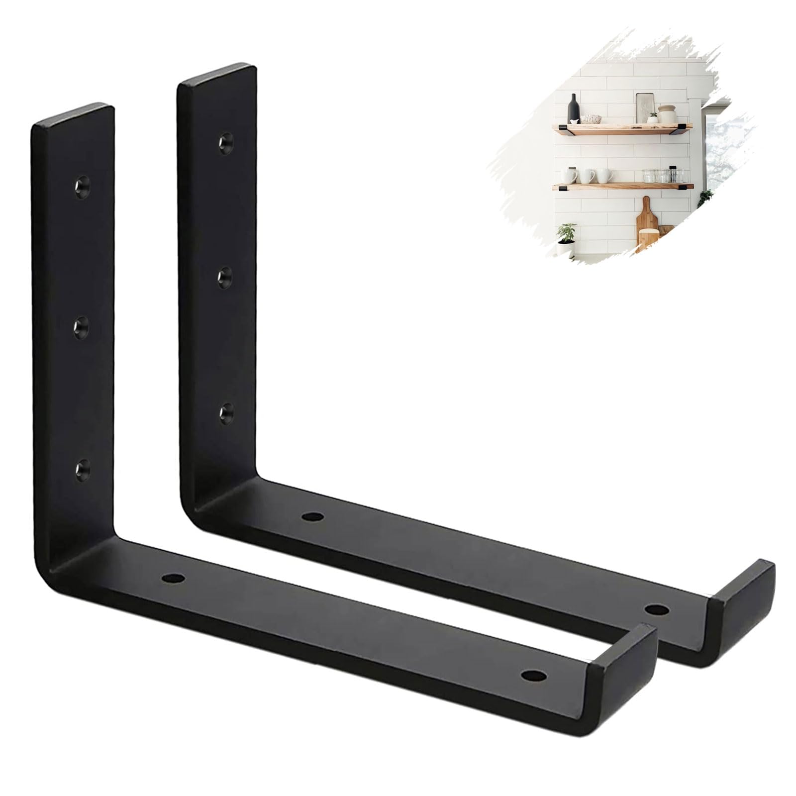MLOQI 2 Pack Scaffold Board Shelf Brackets with Lips, 5mm Thick Heavy Duty L Wall Brackets for Shelves, Black Industrial Shelves Support (9"x6"/22.5cm x 15cm)