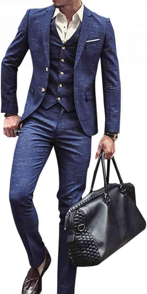 Mens 3 Piece Classic Tweed Herringbone Check Tan Slim Fit Vintage Suit