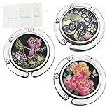 Peacock Flower Theme Designed Shoulder Handbag Hangers Round Folding Purse Holder Hooks,Set of 3