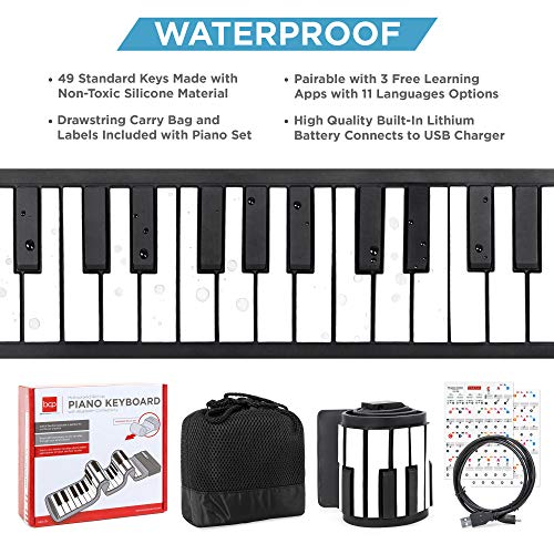 Best Choice Products Kids 49-Key Portable Flexible Roll-Up Piano Keyboard Musical Educational Toy Instrument w/Learn-To-Play App Game, Bluetooth Phone Pairing, Note Labels, USB Charging - White
