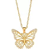 Unegeca 14K Gold Plated Dainty Pendant Necklace for Women, Gold Butterfly Necklace, Rhinestone Butterfly Pendant, Sparkly Women's Neck Jewelry