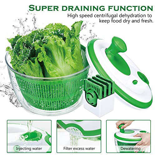 Salad Spinner, Hootech Large Vegetable Washer Dryer with Bowl, Lettuce Washer with Vegetable Chopper, Onion Slicer Food Dicer - 5L