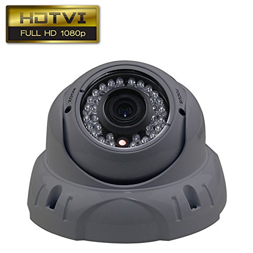 Dripstone 2.4MP 1080p HD-TVI Sony Sensor CCTV Dome Security Camera 2.8-12mm Varifocal Lens IR-CUT 36 IR Leds Night Vision Indoor/Outdoor IP66, Gray