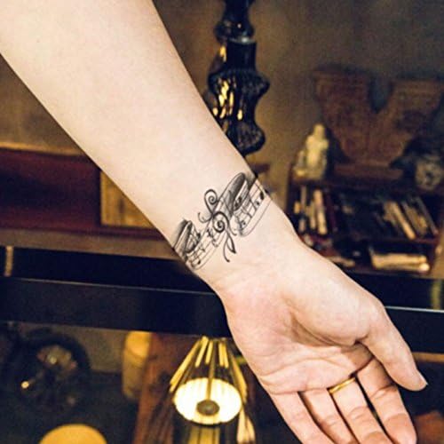 Set of 2 Waterproof Temporary Tattoo Stickers Cute Black Grey Music Notes Design Body Art Man Woman Makeup Tool
