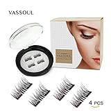 Vassoul Magnetic False Eyelashes - 0.2mm Ultra Thin, 3D Fiber Reusable Best Fake Lashes, Natural Handmade Extension Fake Eye Lashes, No Glue, 4 Pieces