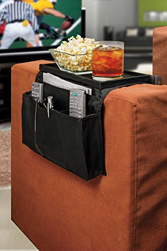 TV Remote Control Organizer Holder, Drapes Over Sofa Arm Best Quality Armrest Organizer-5 Pocket Organizer w/ Arm Rest Tray, Use for Remote Controls, Game Controller, Pens, Magazines,