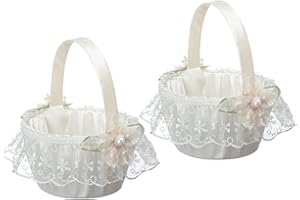 YUUDAR 2 PCS Wedding Flower Girl Baskets,Creative Hand-held Lace Rhinestone Flower Baskets for Flower Bride/Kids Wedding Ceremony Party Accessories (C)
