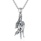 PELOVNY Horse Necklace 925 Sterling Silver Horse Pendant Horseback Riding Jewelry Equestrian Gifts for Women Men Unisex