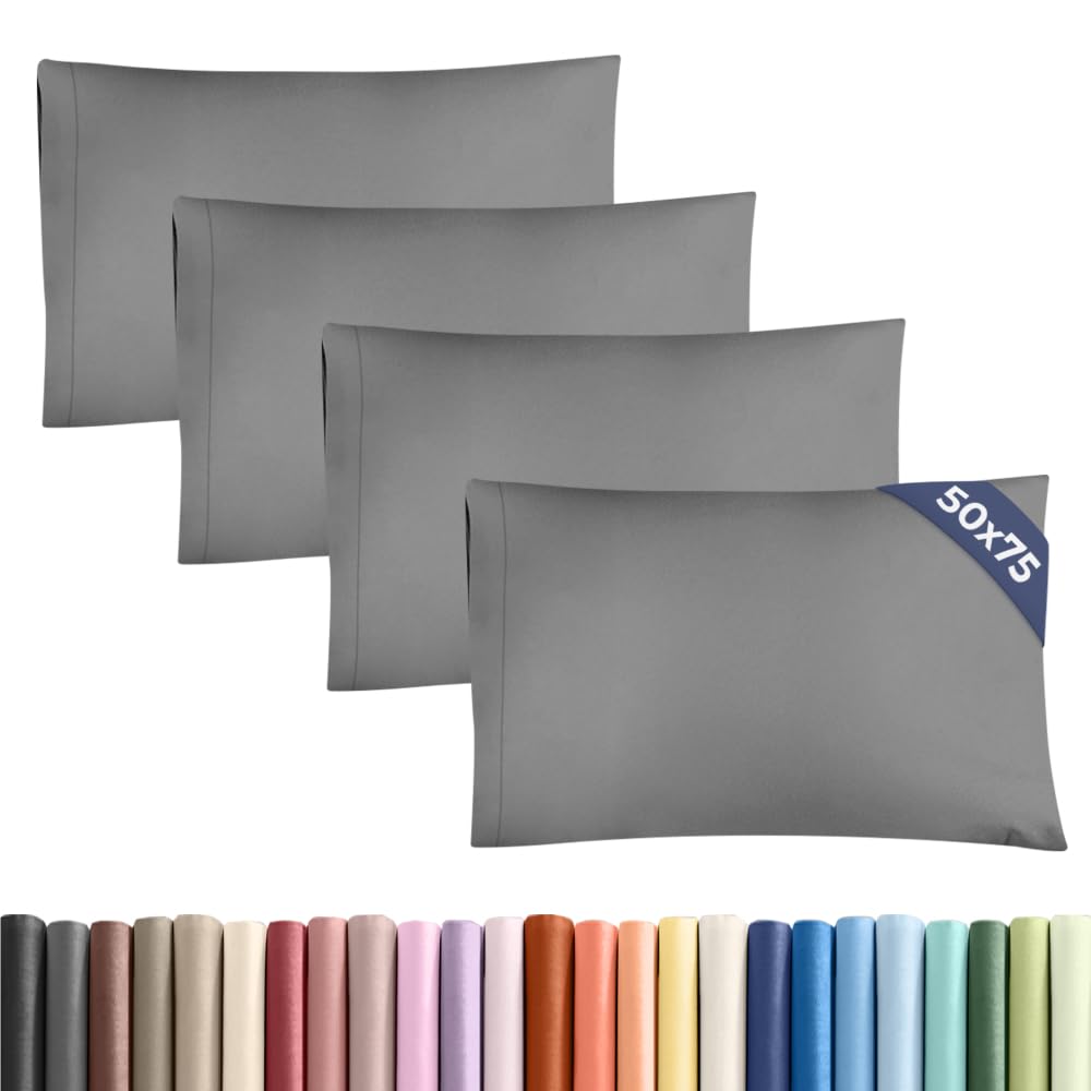 Pillowcases 4 Pack Standard Size 50x75 cm Dark Grey, Brushed Microfiber with Envelope Closure, Extra Soft Breathable Cooling Pillow Cases, Wrinkle Free Machine Washable Pillow Covers, OEKO-TEX