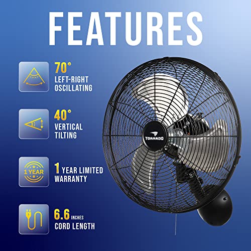 Tornado 16 Inch Pro Series Oscillating Wall Mount Fan High Velocity