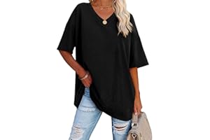 Famulily Womens Oversized Tshirt V Neck Plain Cotton Tees Half Sleeve Casual Summer Top S-XXL