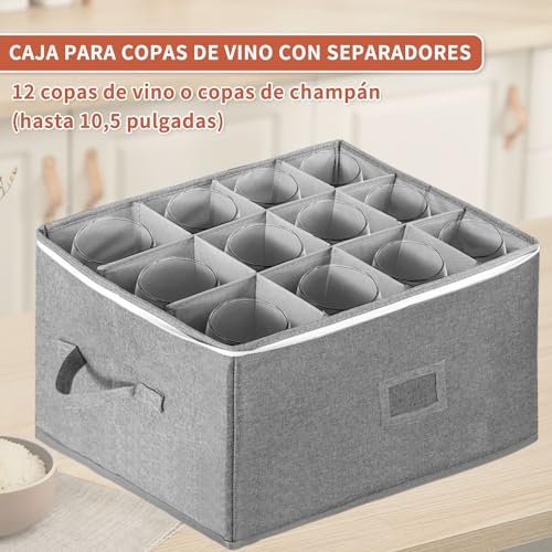 BOHEMIABY Wine Glass Holder Moving Boxes, Stackable Wine Glass Holder with Partition, Stackable Glass Holder for 12 Wine Glasses, Champagne Flutes, Hard Shell with Window for Labels