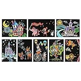 C-pop Scratch Art Papers Rainbow Sketch Pad for Kids, Mini Scratch Off Art Doodle Note Pads Scratch Postcard with Wooden Stylus, 8Packs (2)
