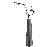 Black Small Ceramic Bud Vase 7 inch Tall Conic Flower Single Stem Vases Decorative Triangle Floral Vase Home Decor Centerpieces for Table Shelf Office