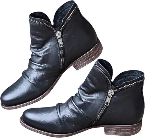 Dbzhuyn Women's Arch Support Ankle Boots Flat Heel Comfy Lace up