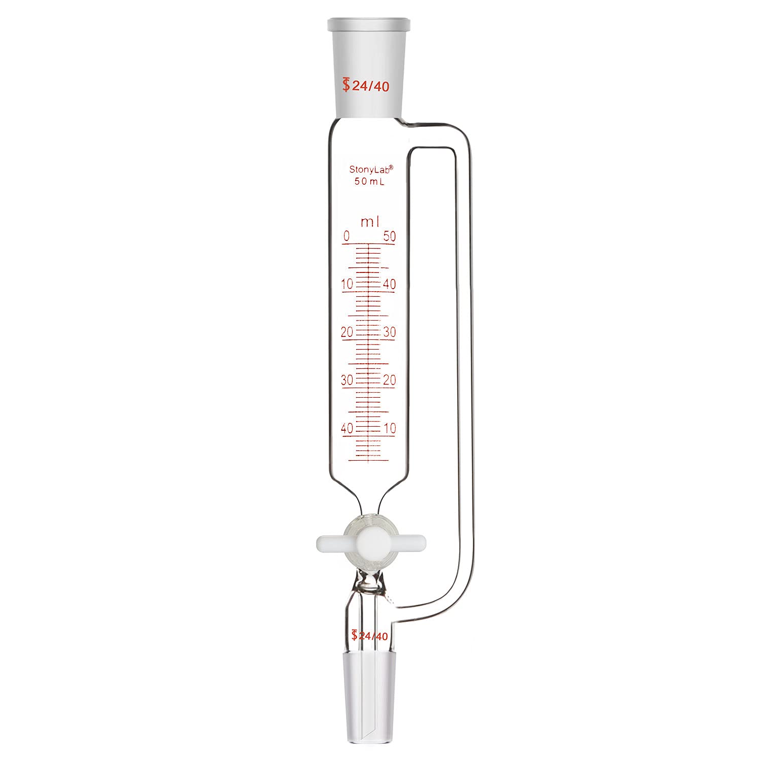 stonylab Pressure Equalizing Graduated Addition Funnel, Borosilicate Glass Dropping Funnel 24/40 Joint 50ml with PTFE Stopcock for Laboratory (50ml)